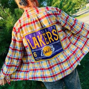LA Lakers graphic Upcycled Flannel shirt